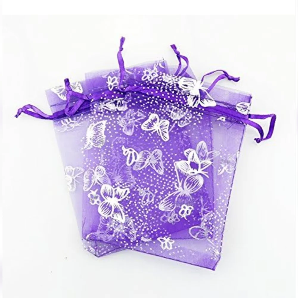 20ct. 3.5x4.5 Purple Organza Bags Silver Butterflies